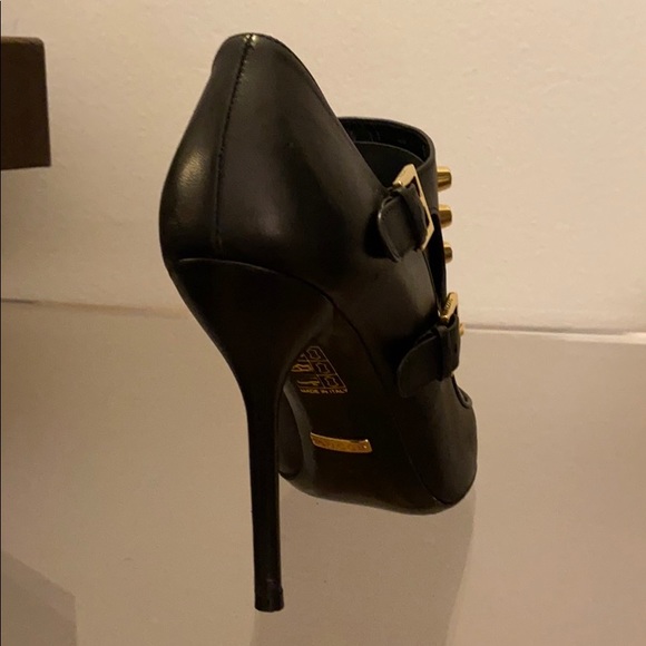 Gucci Black Leather Gold Studded Ankle Booties - Picture 4 of 6